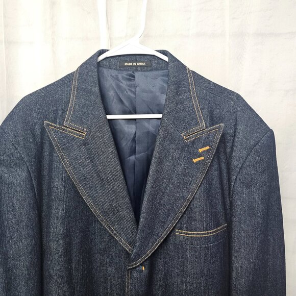 Milano Moda Denim Blazer Coat Blue Western Casual Unisex 46L - Picture 2 of 11